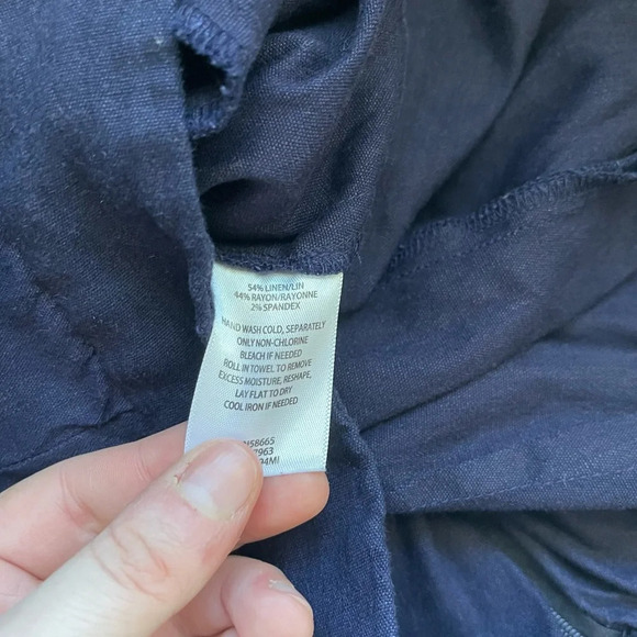 Leith Navy Blue Linen Blend High Rise Relaxed Fit Cropped Pants Large Women’s - Picture 13 of 14